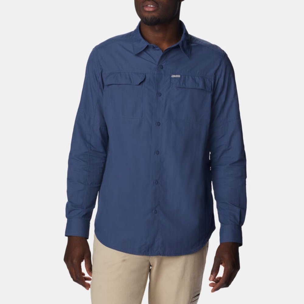 Columbia Vented Shirt Men's Large Blue Nylon Pocket Fishing Long Sleeve Outdoor